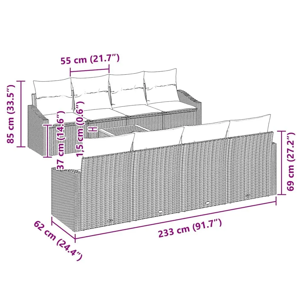 Garden Sofa Set 9 Pieces Modular Outdoor Furniture Grey Poly Rattan for Patios and Gardens