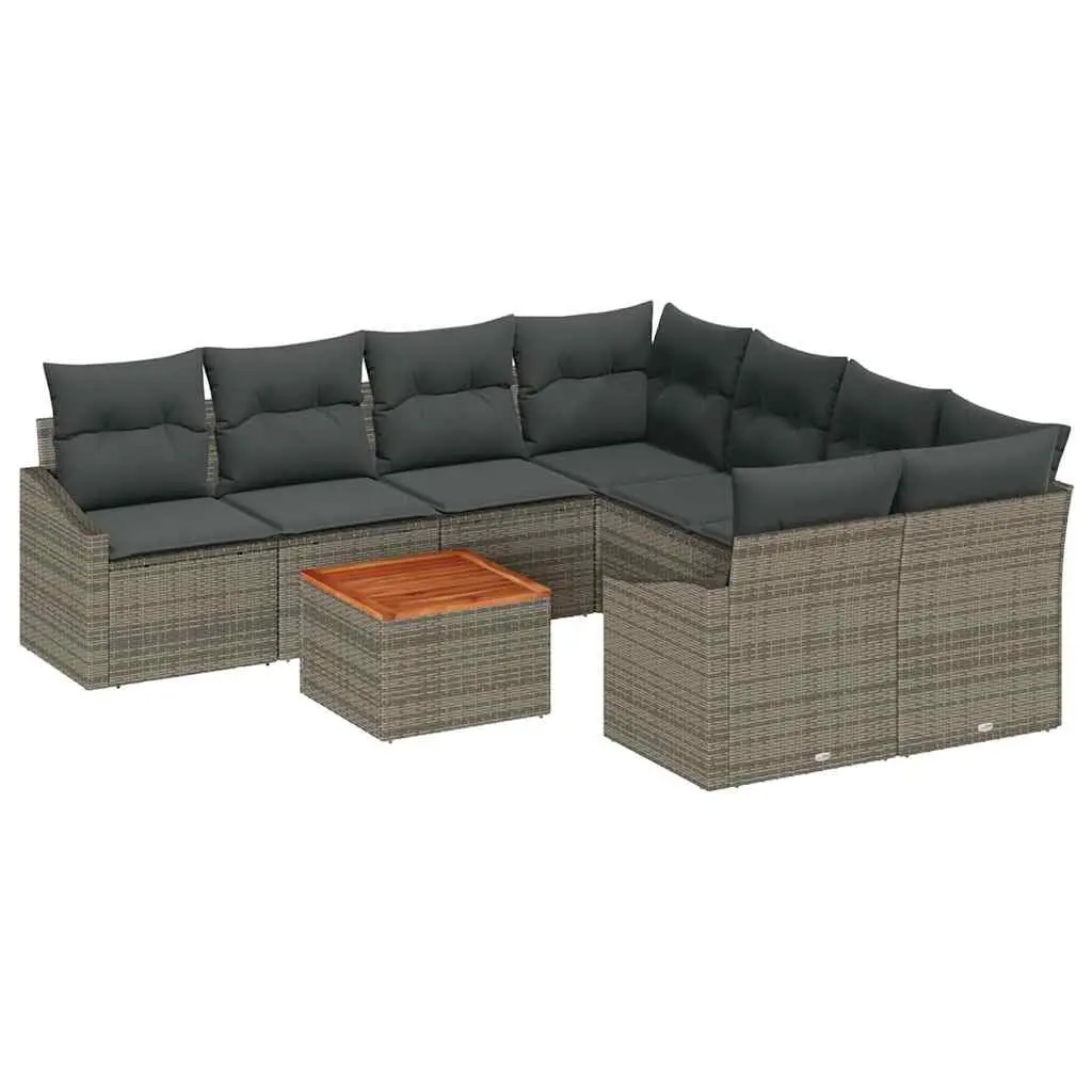 ModularGardenSofaSet9PieceGreyOutdoorFurniturePolyRattanCushionsPatio