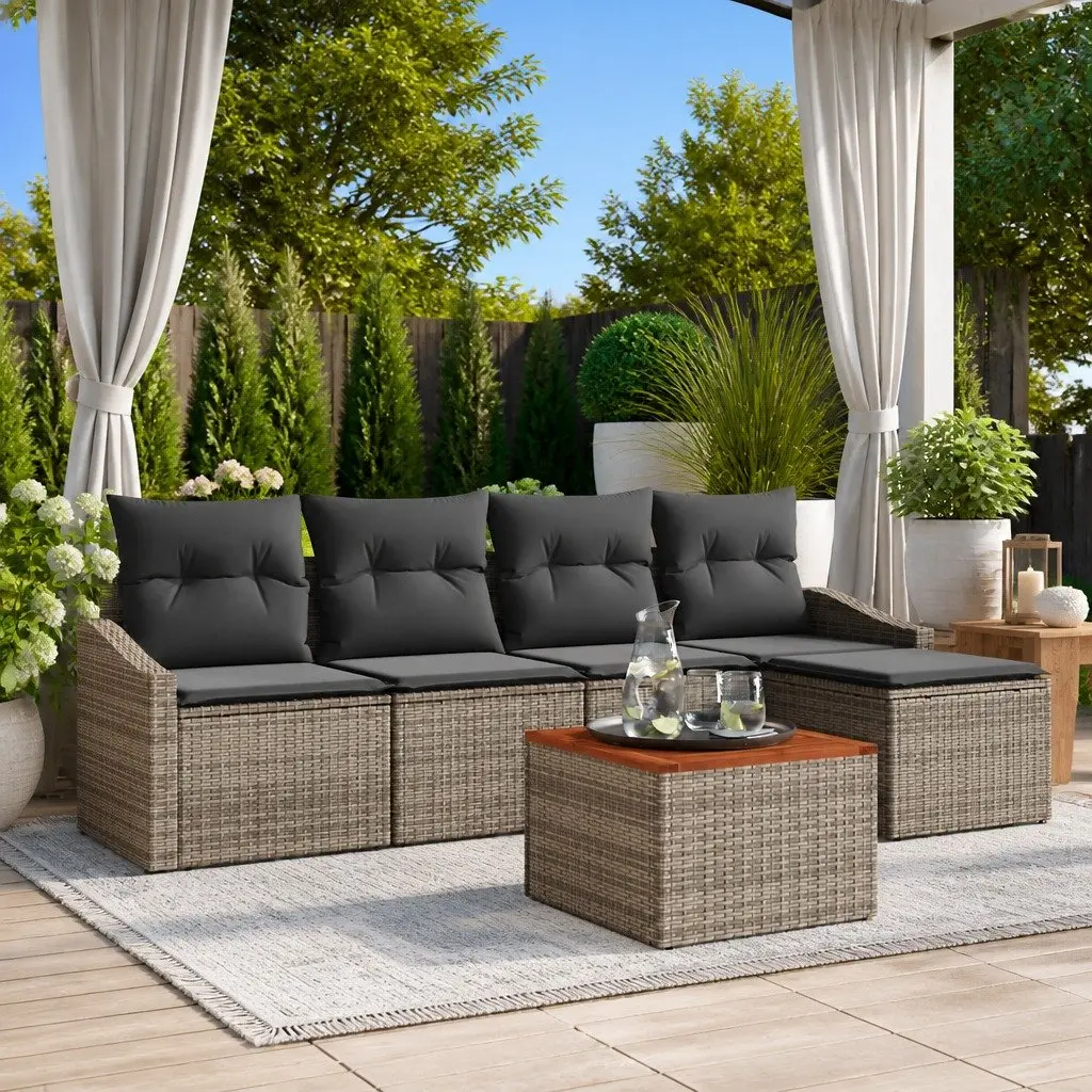 Garden Sofa Set Modular Outdoor Furniture 6 Piece Grey Poly Rattan with Cushions