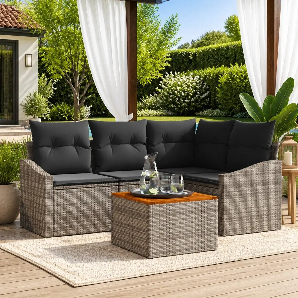 Modular Outdoor Furniture Set 5 Pieces Patio Sofa with Cushions Grey