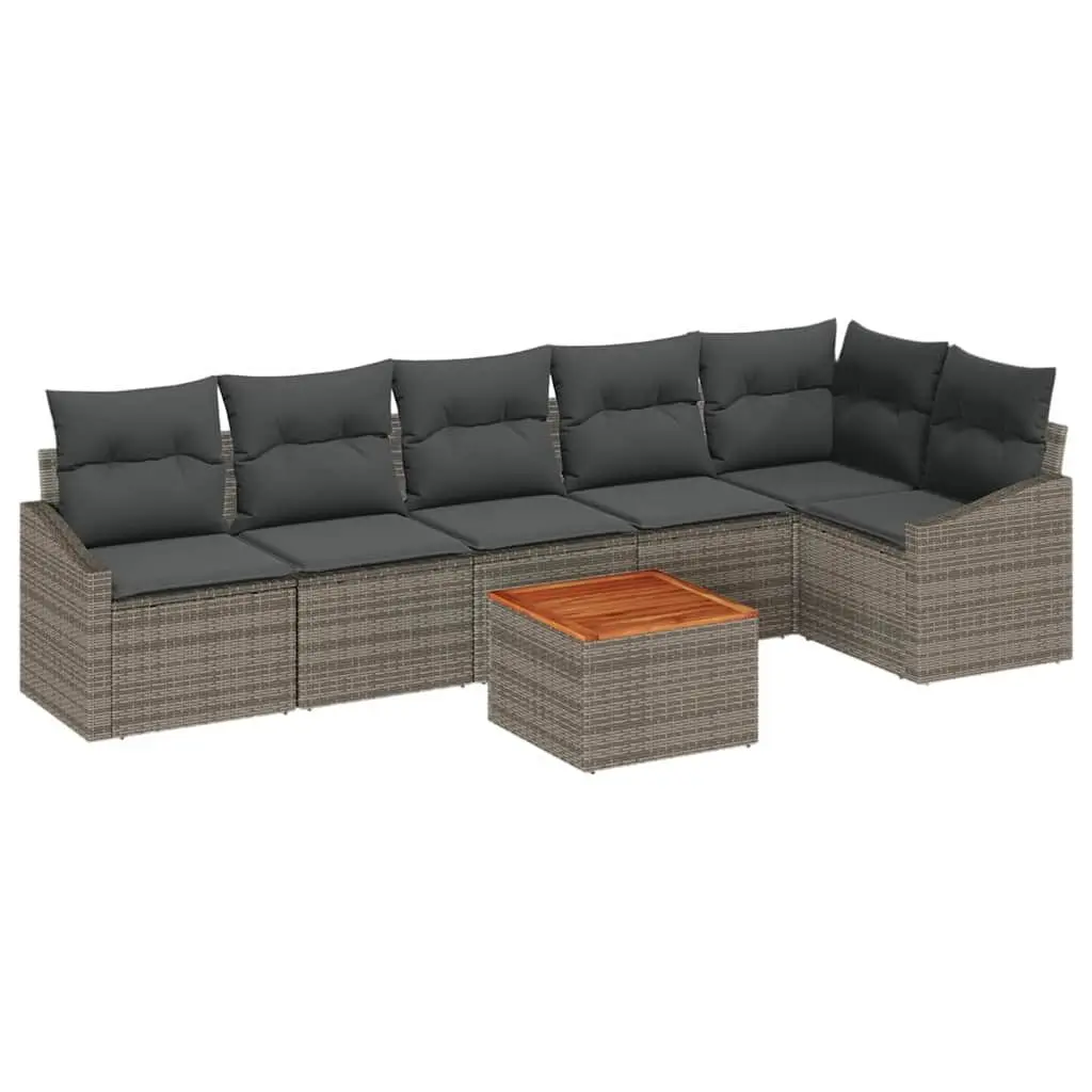 Modular Garden Sofa Set 7 Pieces Grey Outdoor Furniture Poly Rattan