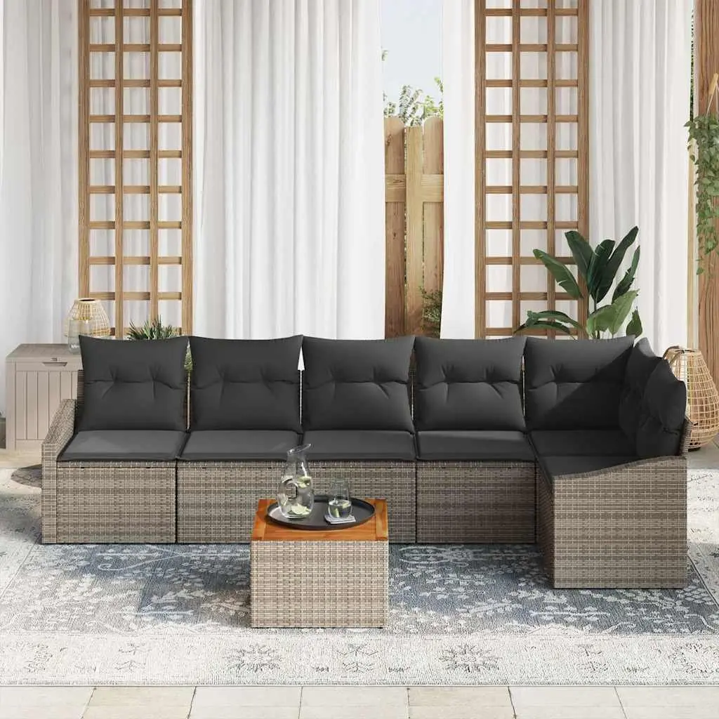 Modular Garden Sofa Set 7 Pieces Grey Outdoor Furniture Poly Rattan