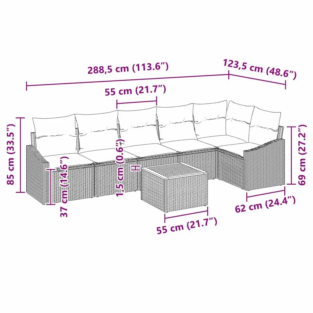 Modular Garden Sofa Set 7 Pieces Grey Outdoor Furniture Poly Rattan