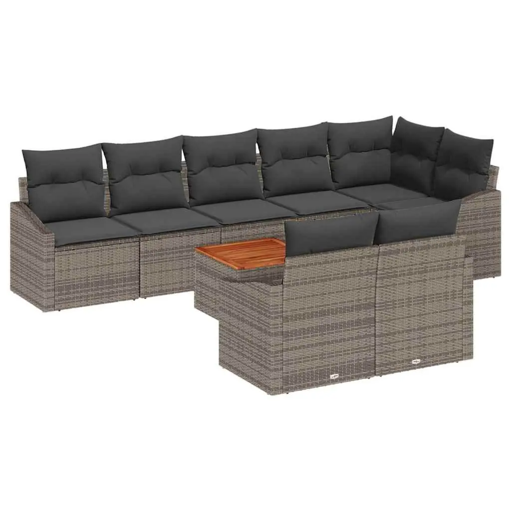 Outdoor Patio Furniture Set 9 Pieces Grey Poly Rattan Modular Sofa for Garden Relaxation