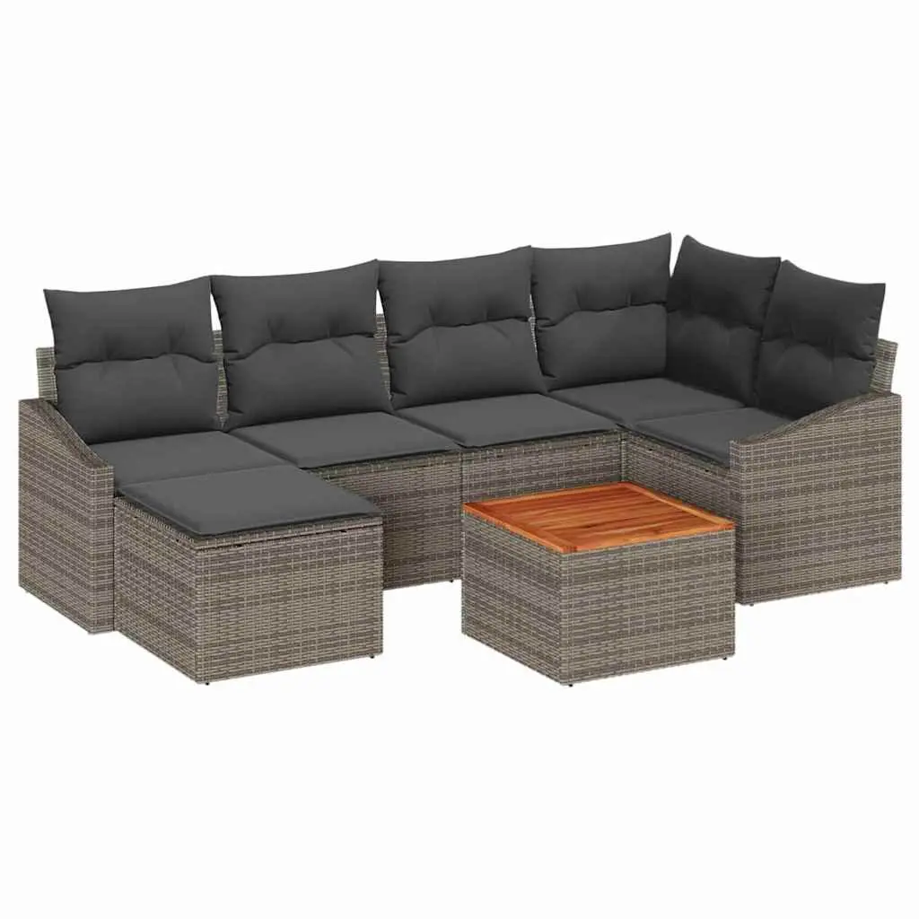 Modular Garden Sofa Set 7 Piece Outdoor Furniture Grey with Cushions for Patio