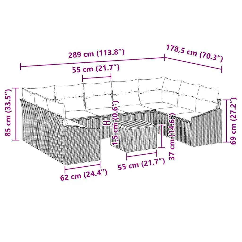 Modular Garden Sofa Set 10 Pieces Outdoor Furniture Grey Poly Rattan