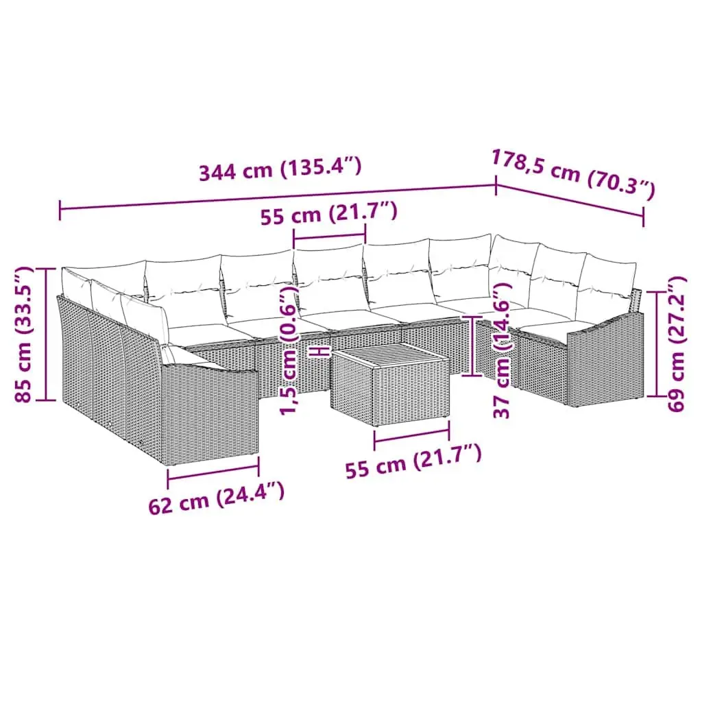 Modular Garden Sofa Set Outdoor Furniture 11 Pieces Grey Poly Rattan