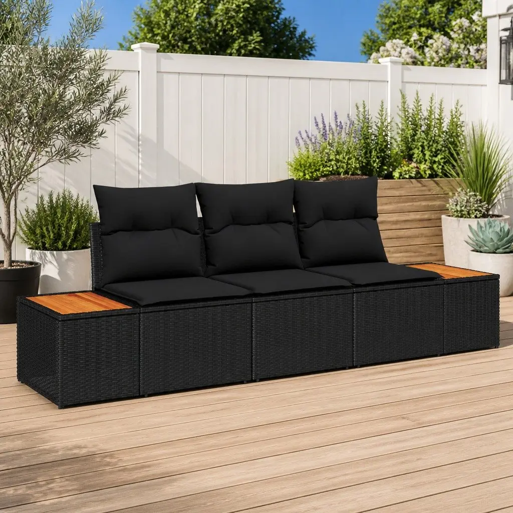 Garden Sofa Set 3 Piece Modular Outdoor Furniture Black Poly Rattan Patio Lounge