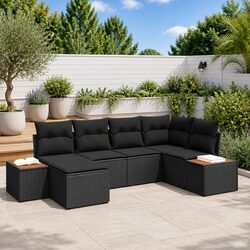 Reliable 6-Piece Black Poly Rattan Sofa Set for Gardens