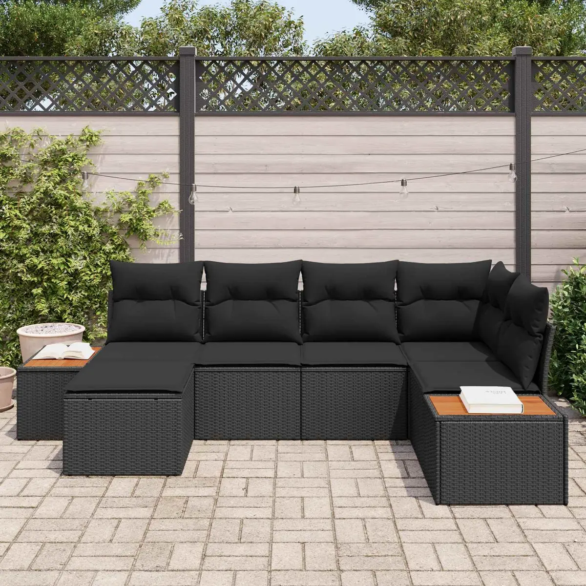 Garden Sofa Set Modular Outdoor Furniture 6 Pieces Black Poly Rattan with Cushions
