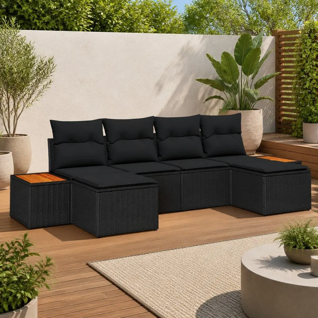 Garden Sofa Set Modular Outdoor Sectional Sofa 6 Pieces Black Poly Rattan with