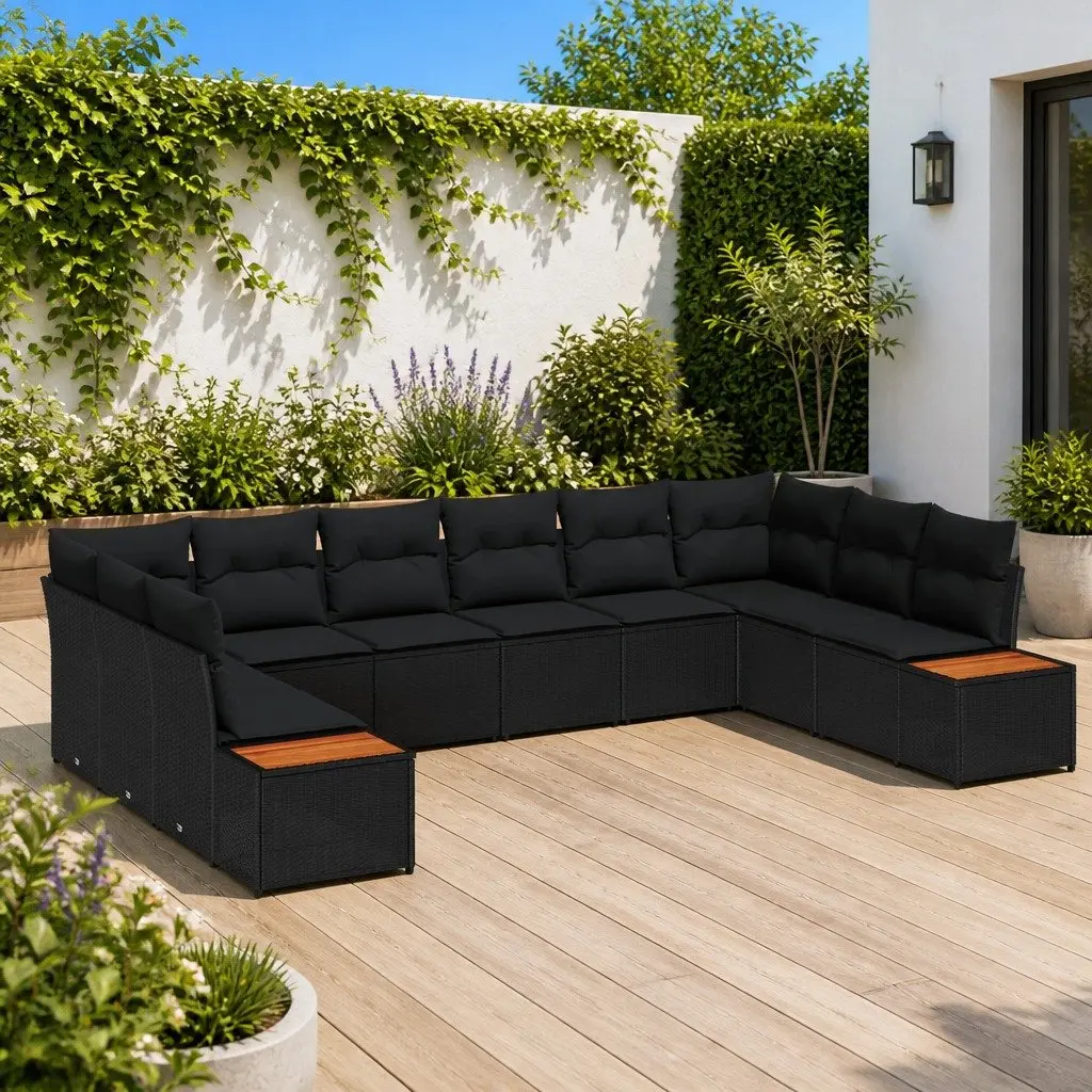 Garden Sofa Set Modular Outdoor Seating 10 Pieces Black Poly Rattan
