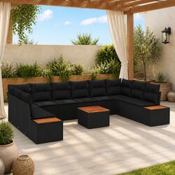 Affordable 11-Piece Black Garden Sofa Set with Comfort