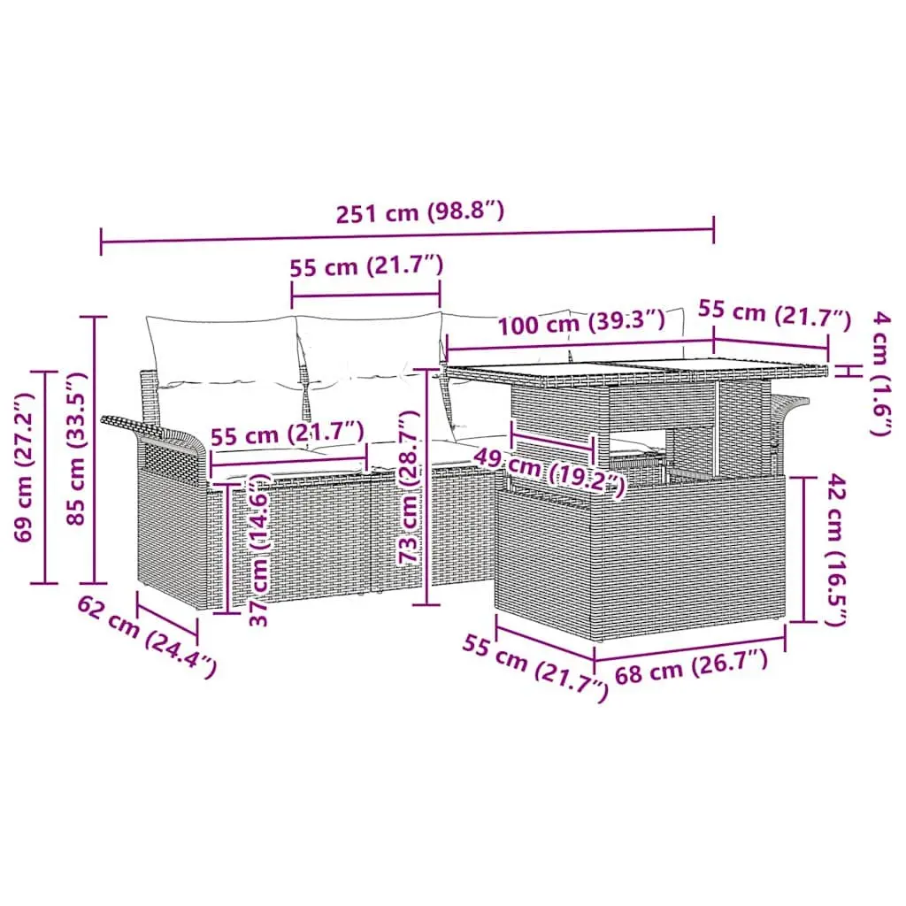 Garden Sofa Set 5 Pieces Outdoor Furniture Poly Rattan Black with Cushions