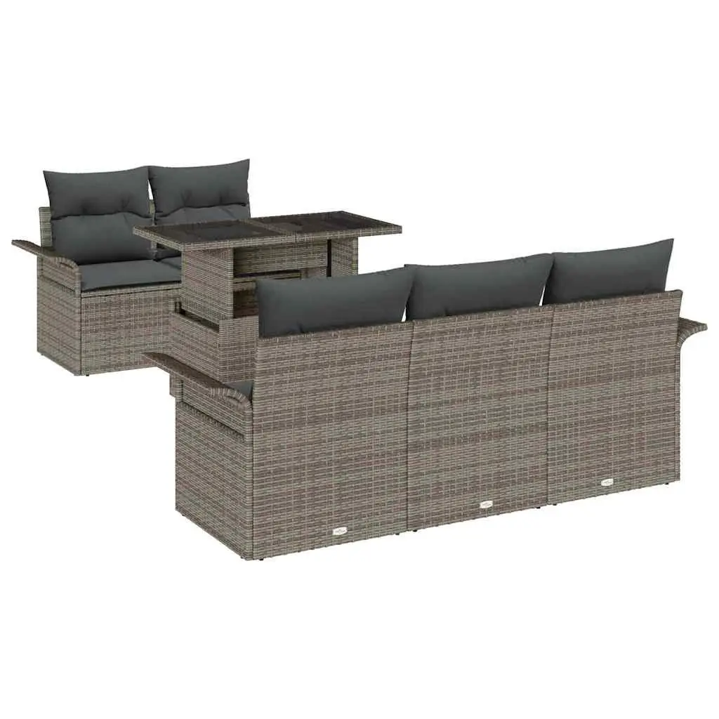 Outdoor Garden Sofa Set 6 Piece Modular Poly Rattan Lounge with Cushions Light