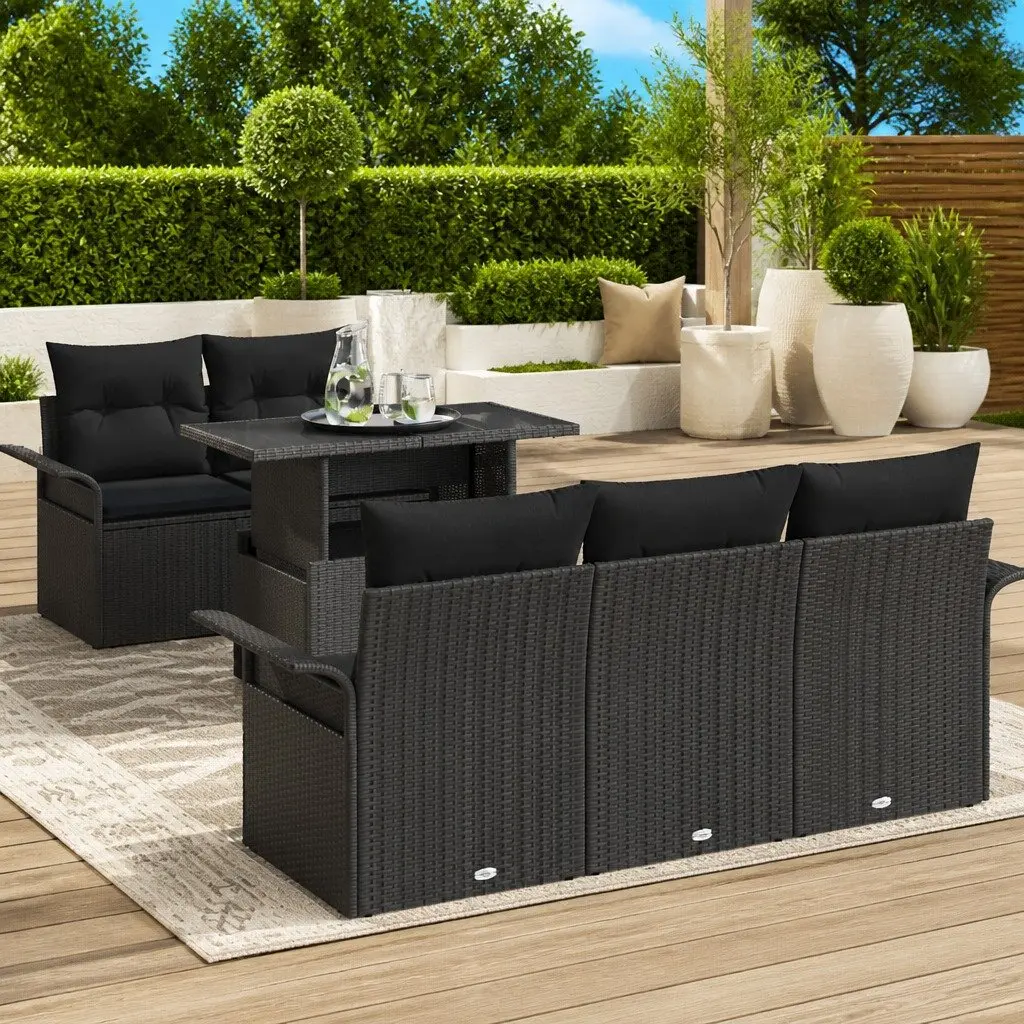 Garden Sofa Set Modular Outdoor Furniture 6 Pieces Poly Rattan Black