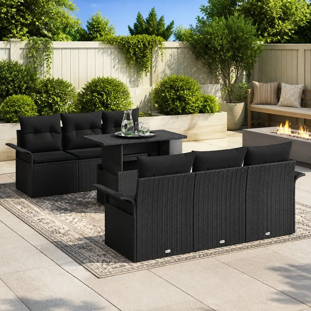 Garden Sofa Set Modular Outdoor Furniture 7 Pieces Black Poly Rattan