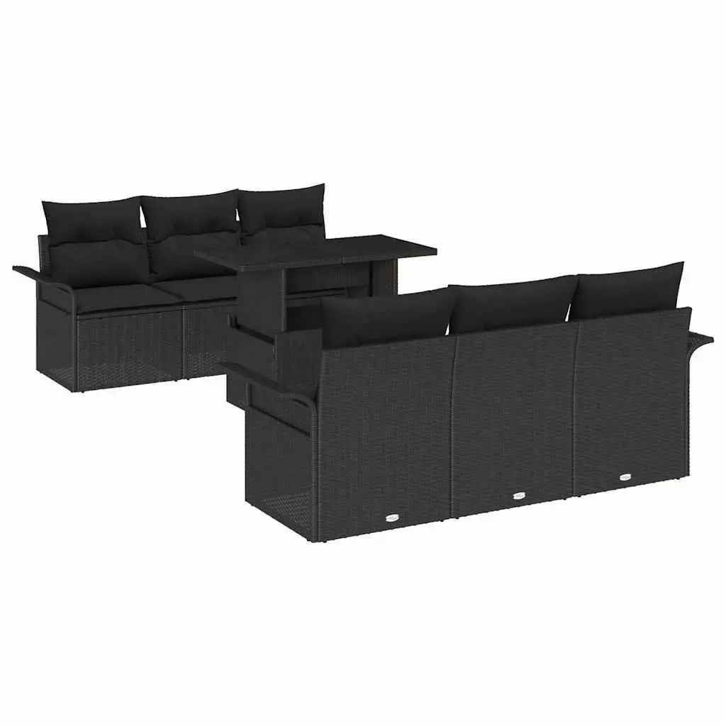 Garden Sofa Set Modular Outdoor Furniture 7 Pieces Black Poly Rattan