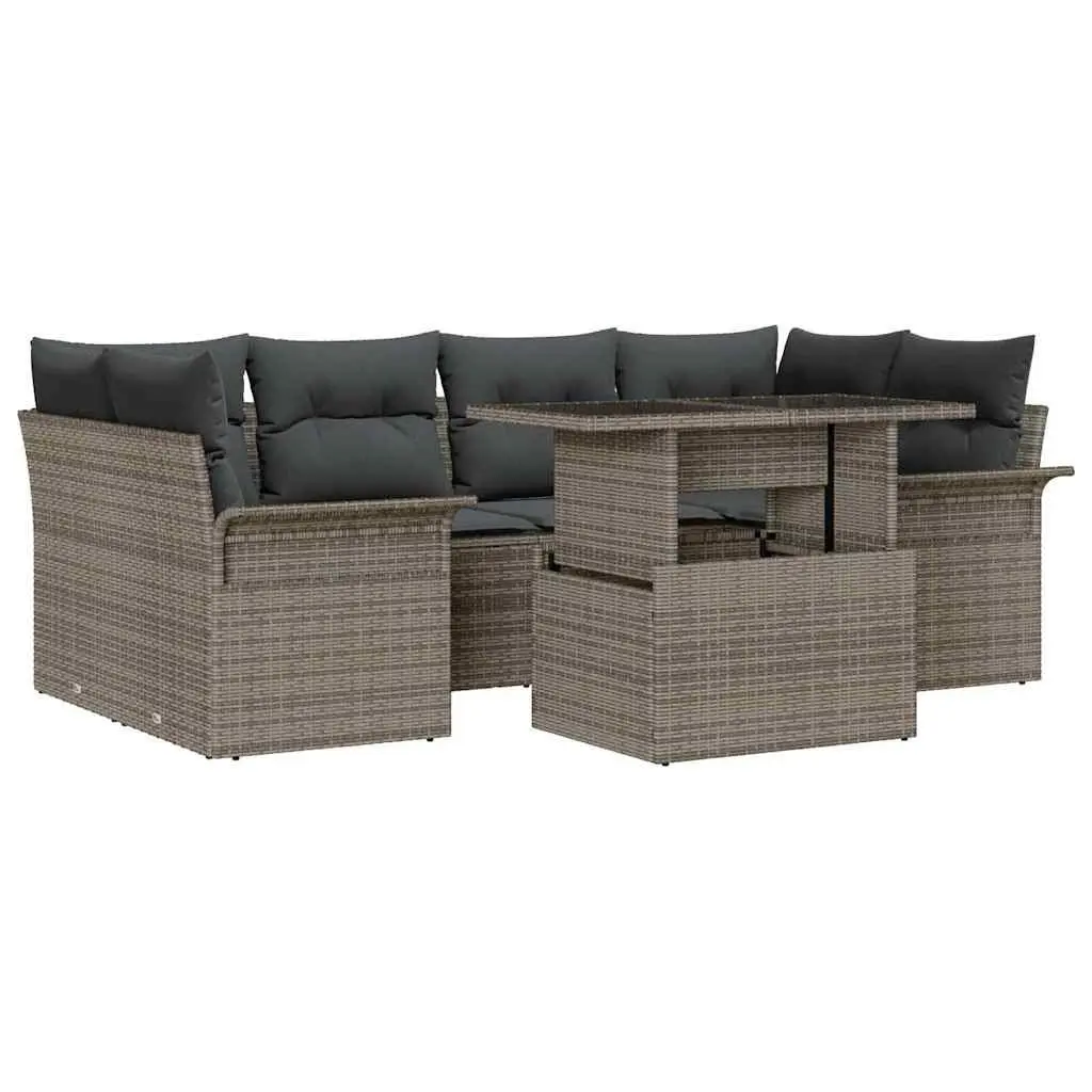 Garden Sofa Set 7 Pieces Modular Outdoor Furniture Grey Poly Rattan Patio