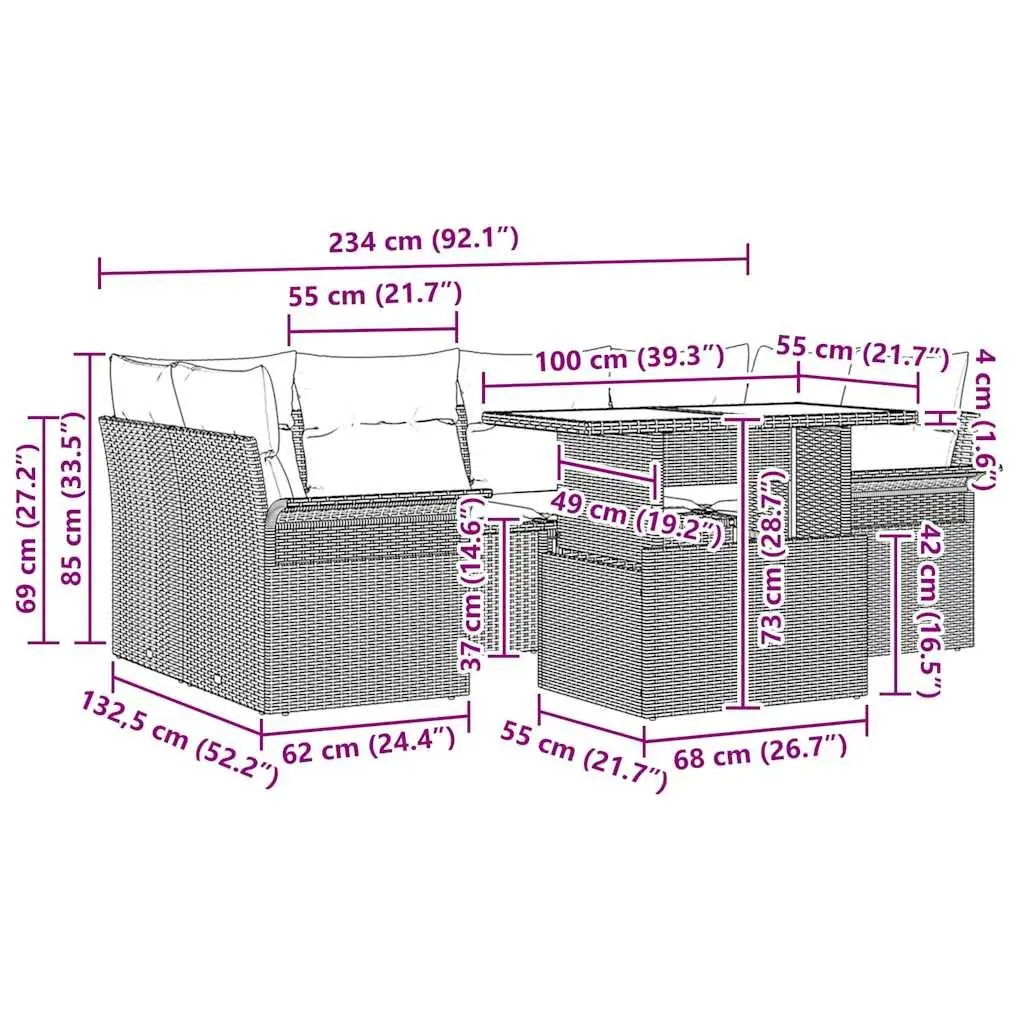 Garden Sofa Set 7 Pieces Modular Outdoor Furniture Grey Poly Rattan Patio