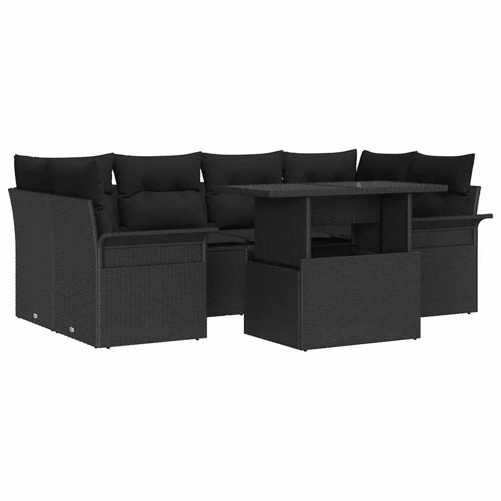 Garden Sofa Set Modular Outdoor Furniture 7 Pieces Black Poly Rattan Patio