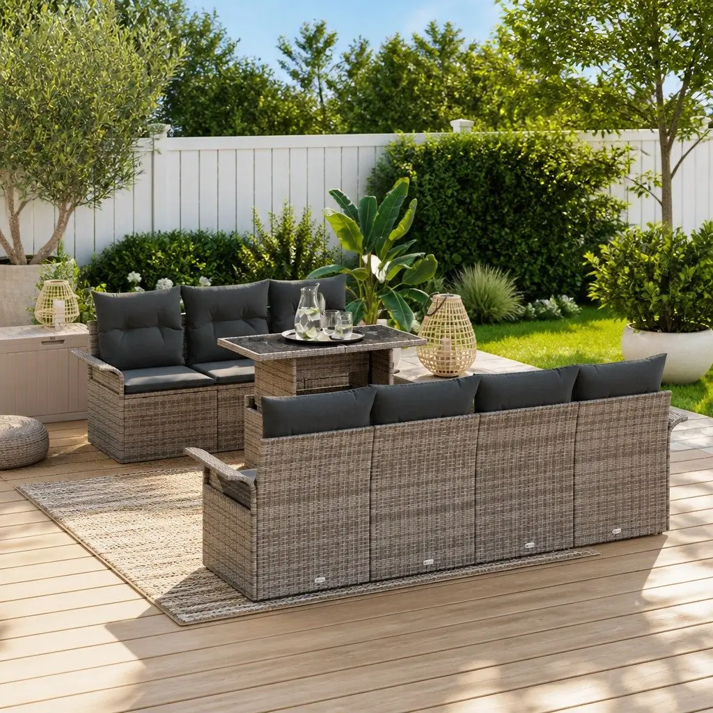 Garden Sofa Set Modular Outdoor Seating 8 Piece Light Grey