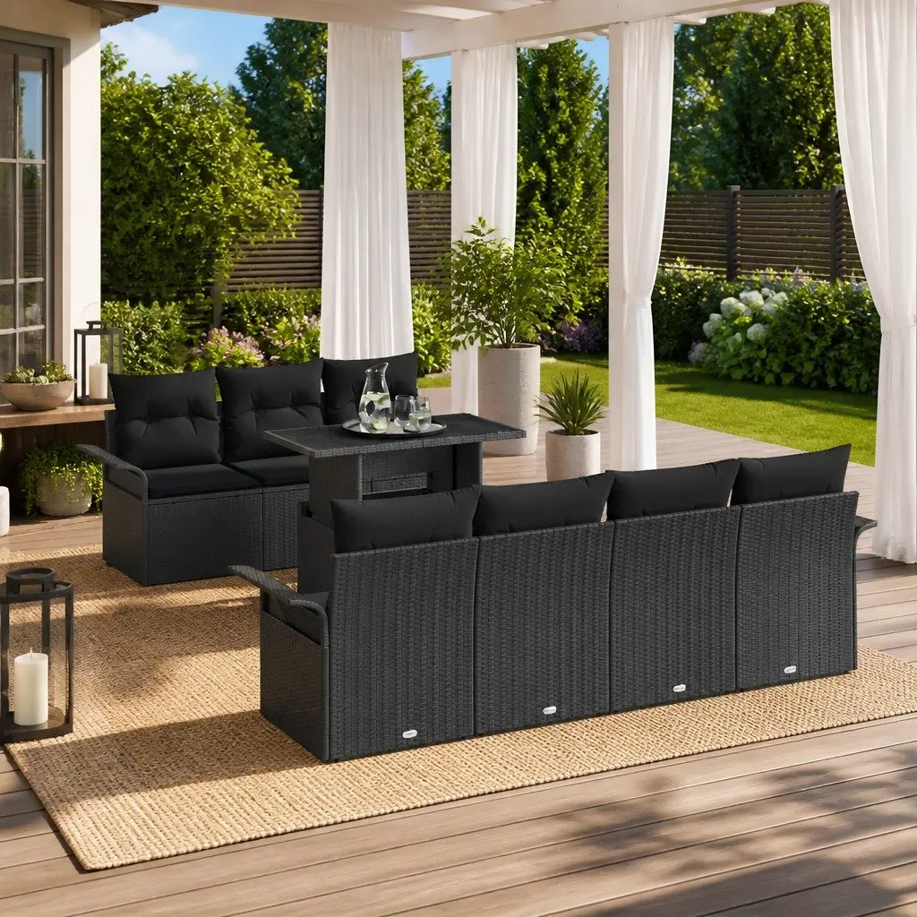 Garden Sofa Set Modular Outdoor Seating 8 Pieces Black Poly Rattan Patio