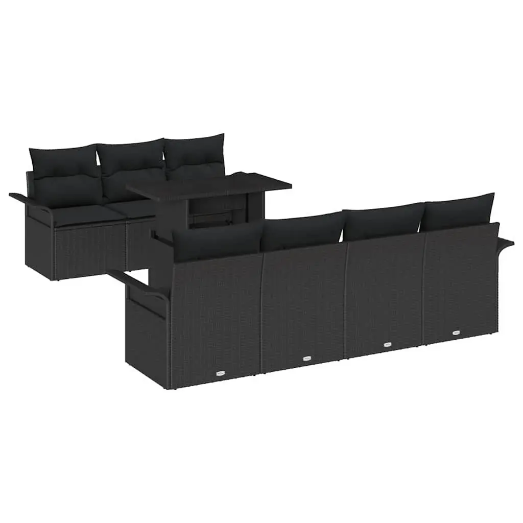 Garden Sofa Set Modular Outdoor Seating 8 Pieces Black Poly Rattan Patio