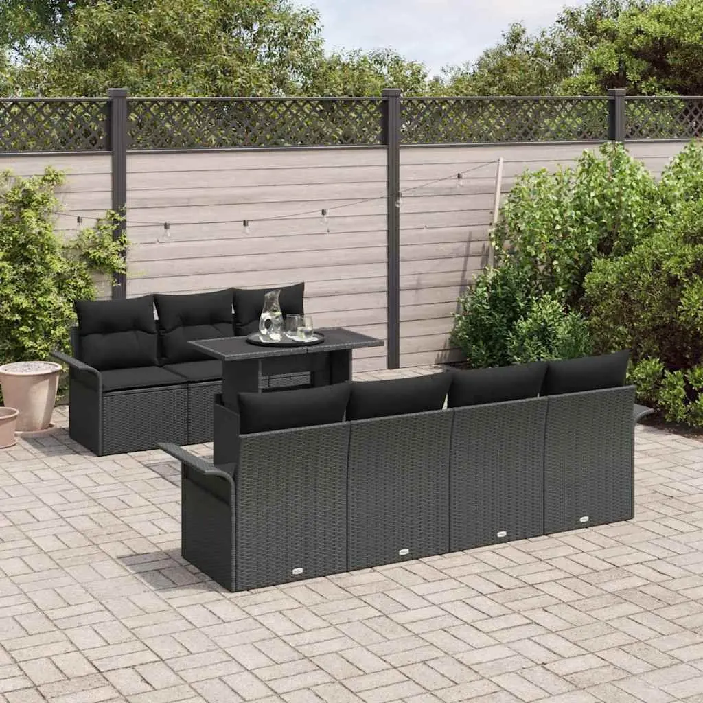 Garden Sofa Set Modular Outdoor Seating 8 Pieces Black Poly Rattan Patio