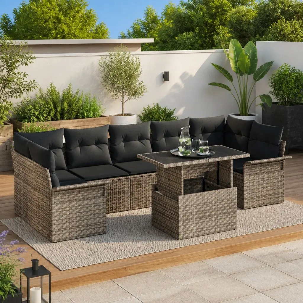 Modular Garden Sofa Set 8 Pieces Light Grey Outdoor Patio Furniture