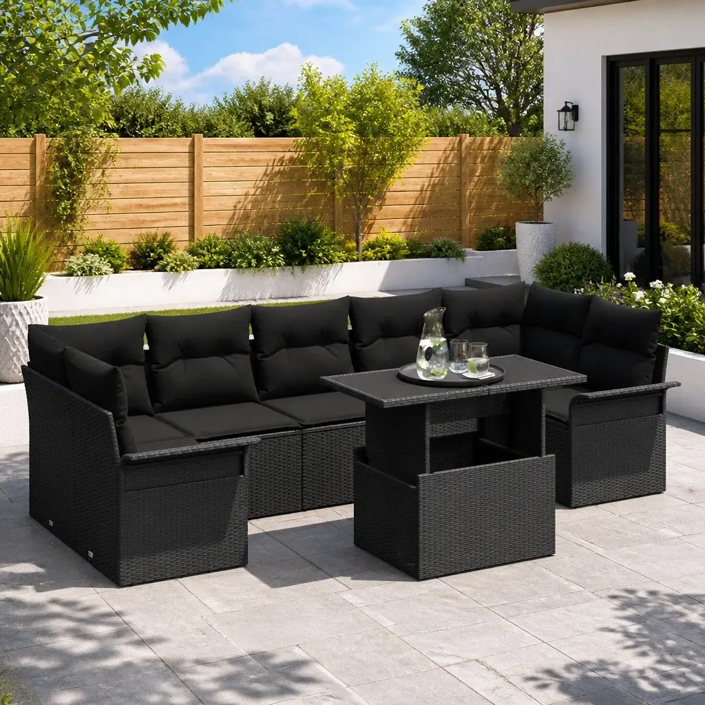 Modular Garden Sofa Set Outdoor Relaxation 8 Piece Black Poly Rattan