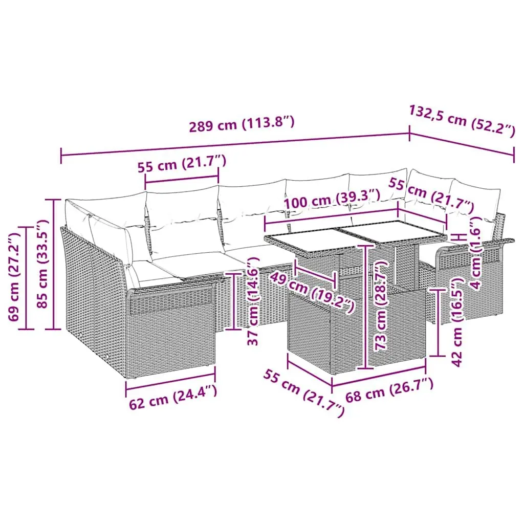Modular Garden Sofa Set Outdoor Relaxation 8 Piece Black Poly Rattan
