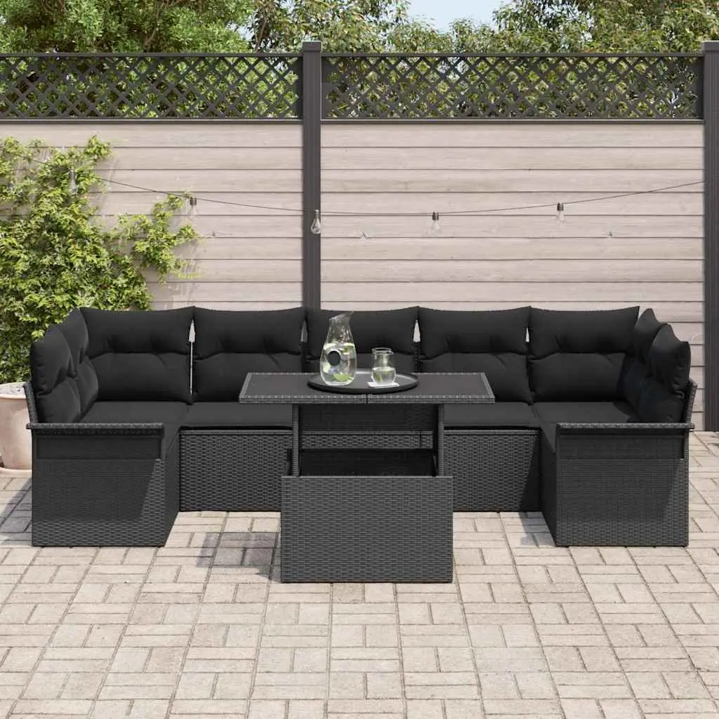 Modular Garden Sofa Set Outdoor Relaxation 8 Piece Black Poly Rattan