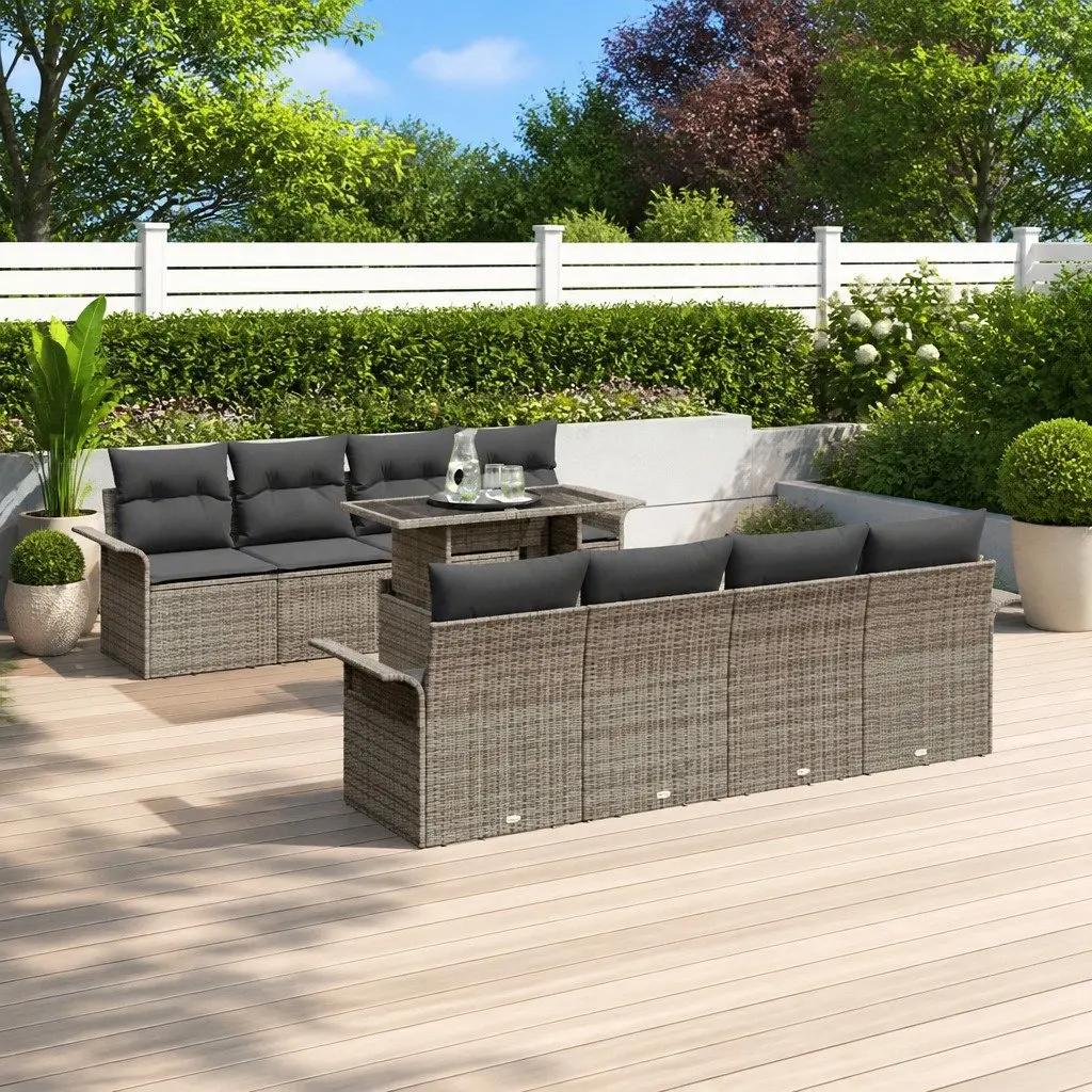 Modular Garden Sofa Set Outdoor Furniture 9 Piece Grey Poly Rattan with Cushions