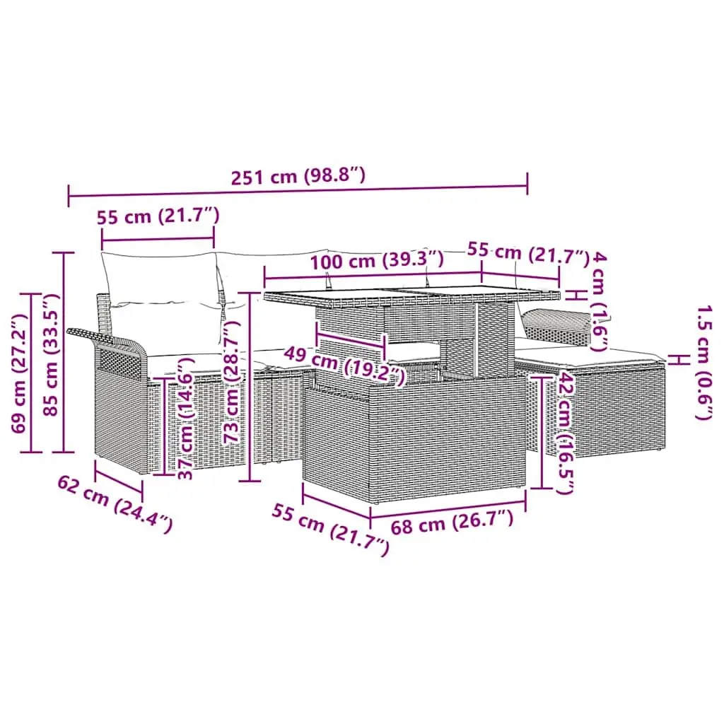 Modular Garden Sofa Set 6 Pieces Black Poly Rattan Outdoor Furniture Lounge