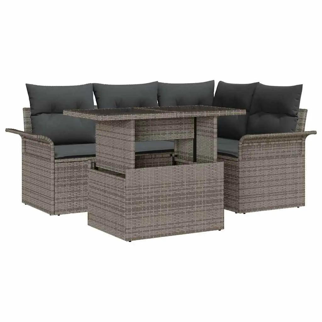 Modular Garden Sofa Set Outdoor Furniture 5 Piece Grey Poly Rattan with Cushions