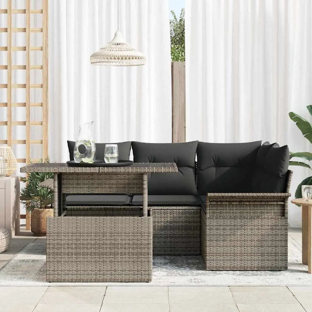 Modular Garden Sofa Set Outdoor Furniture 5 Piece Grey Poly Rattan with Cushions