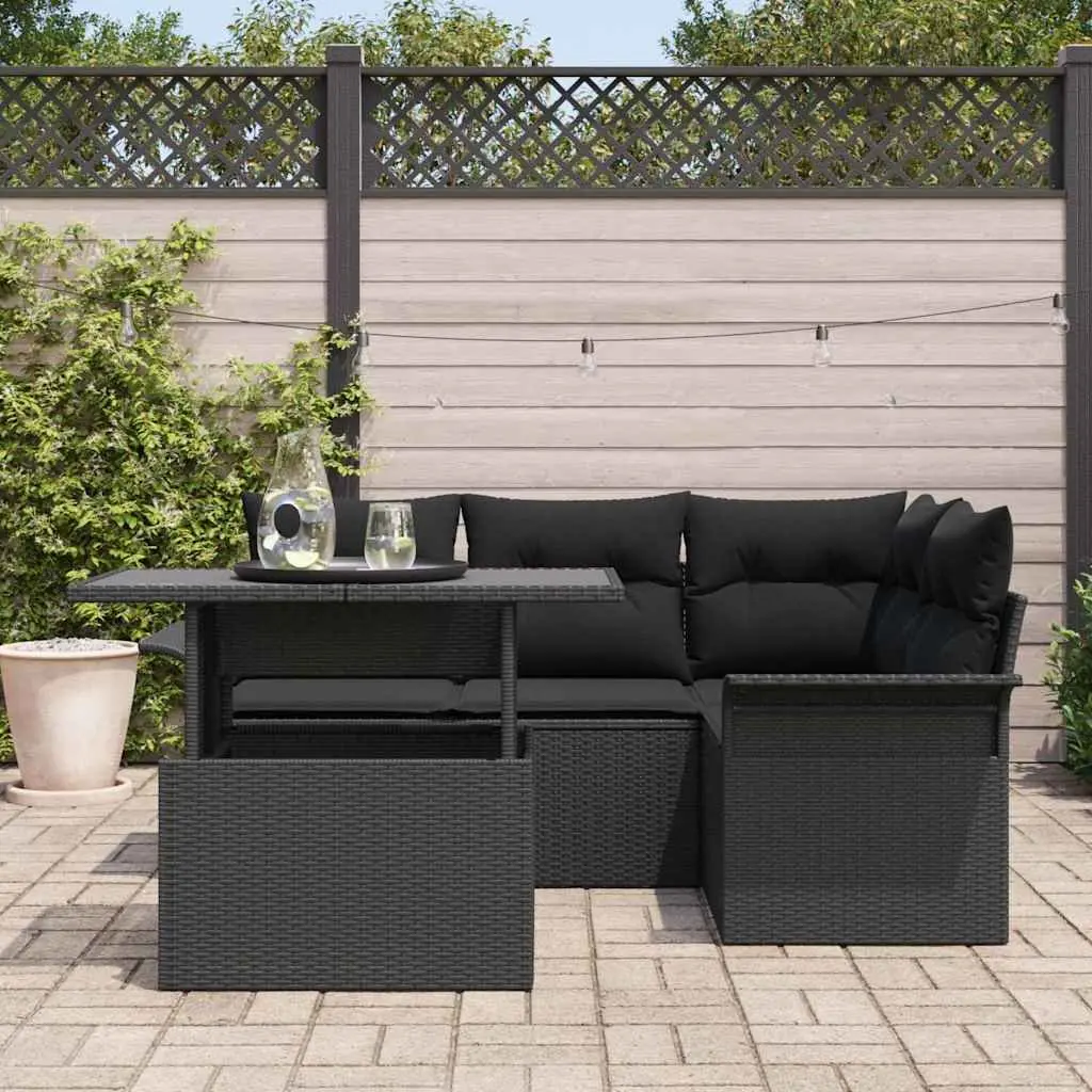 Garden Sofa Set 5 Piece Outdoor Modular Lounge Black Poly Rattan with Cushions