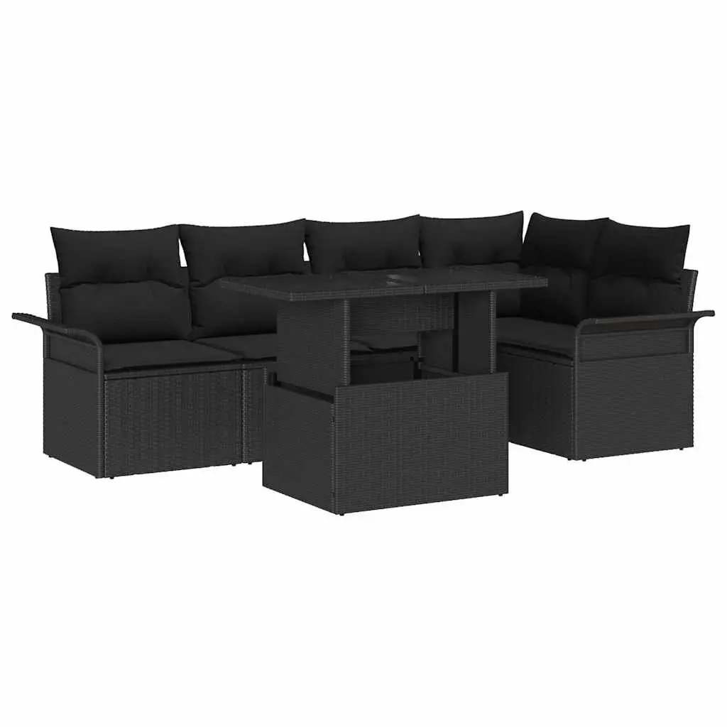 Modular Garden Sofa Set Black Poly Rattan Outdoor Furniture 6 Piece