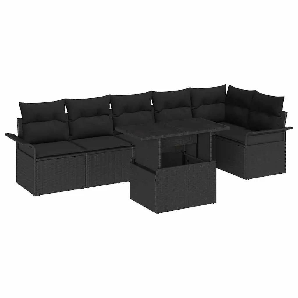 Garden Sofa Set Outdoor Furniture Modular 7 Piece Black Poly Rattan