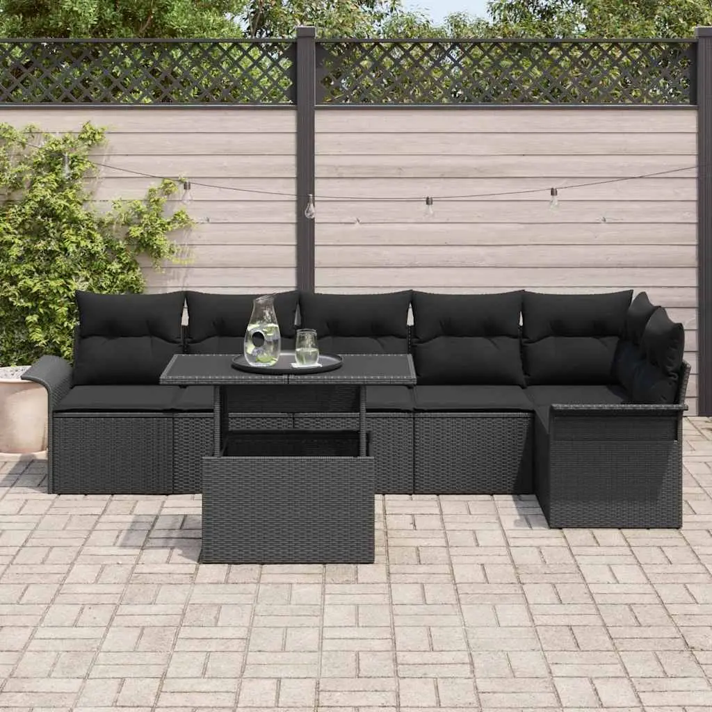 Garden Sofa Set Outdoor Furniture Modular 7 Piece Black Poly Rattan