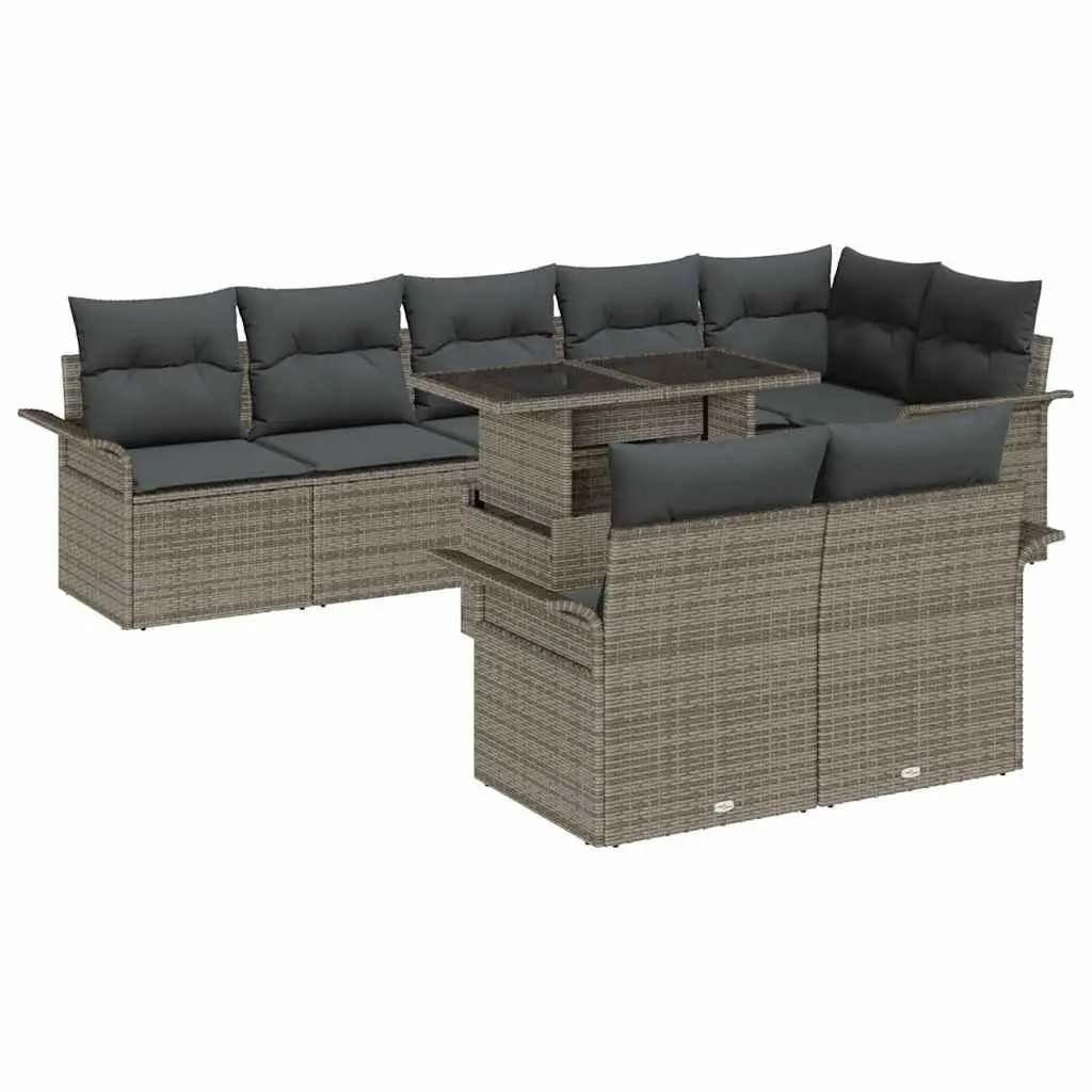 Garden Sofa Set 9 Piece Outdoor Furniture Poly Rattan Lounge Light Grey with Cushions Table