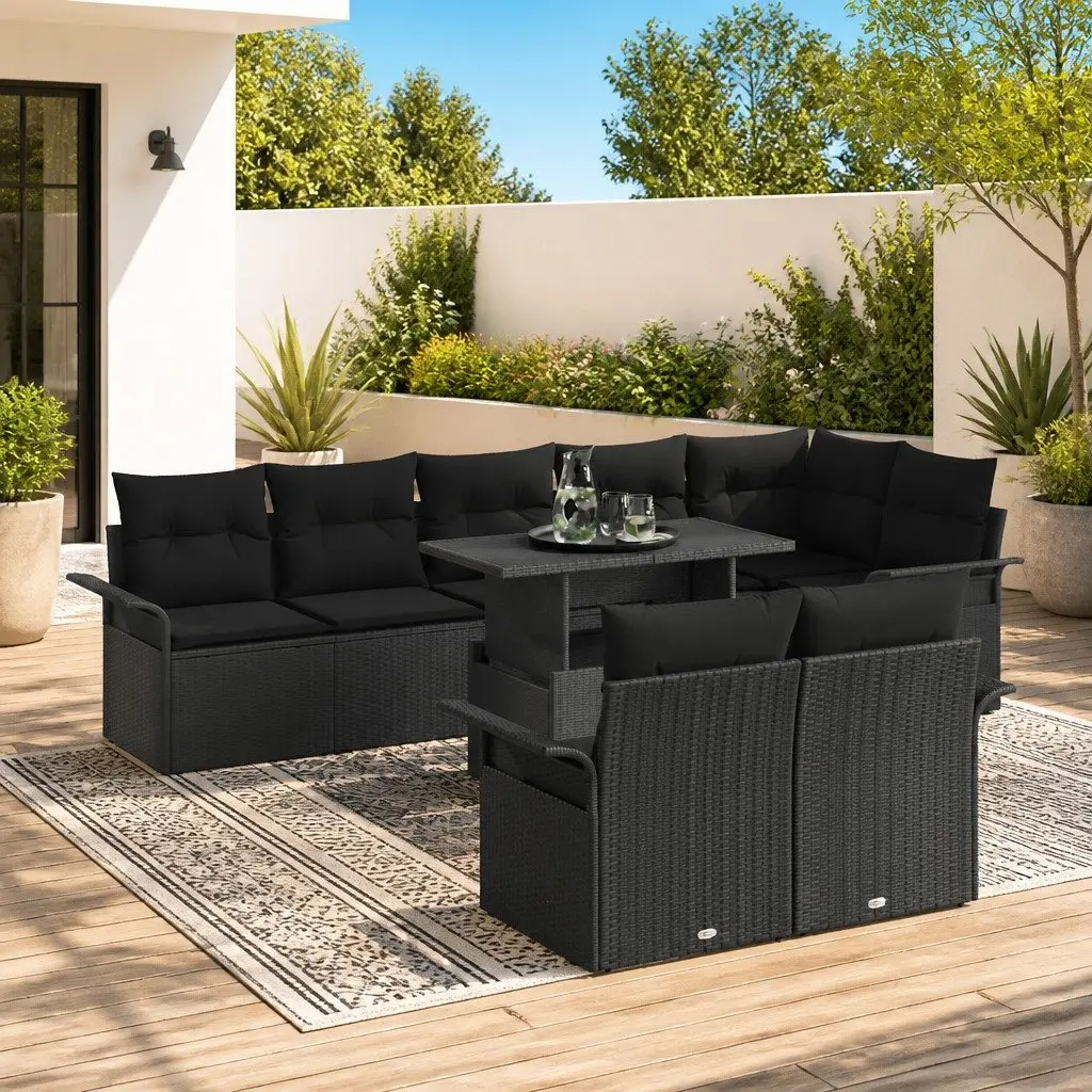 Modular Garden Sofa Set 9 Piece Outdoor Furniture Poly Rattan with Cushions Black