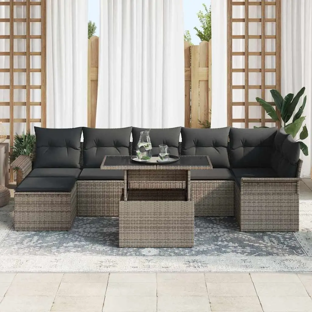 Garden Sofa Set 8 Piece Outdoor Furniture Dining Lounge Grey Poly Rattan