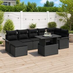 Durable 8-Piece Black Rattan Outdoor Sofa Collection
