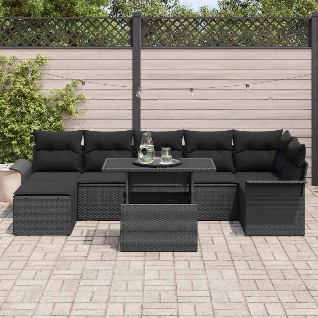 8-Piece Black Rattan Outdoor Sofa Collection