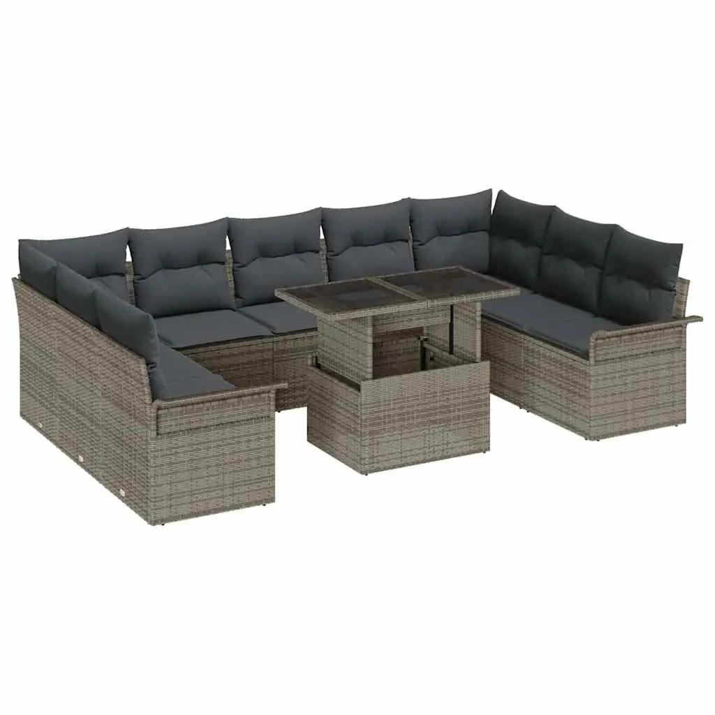 Outdoor Sofa Set 10 Seater Modular Lounge Grey Poly Rattan Dining Furniture