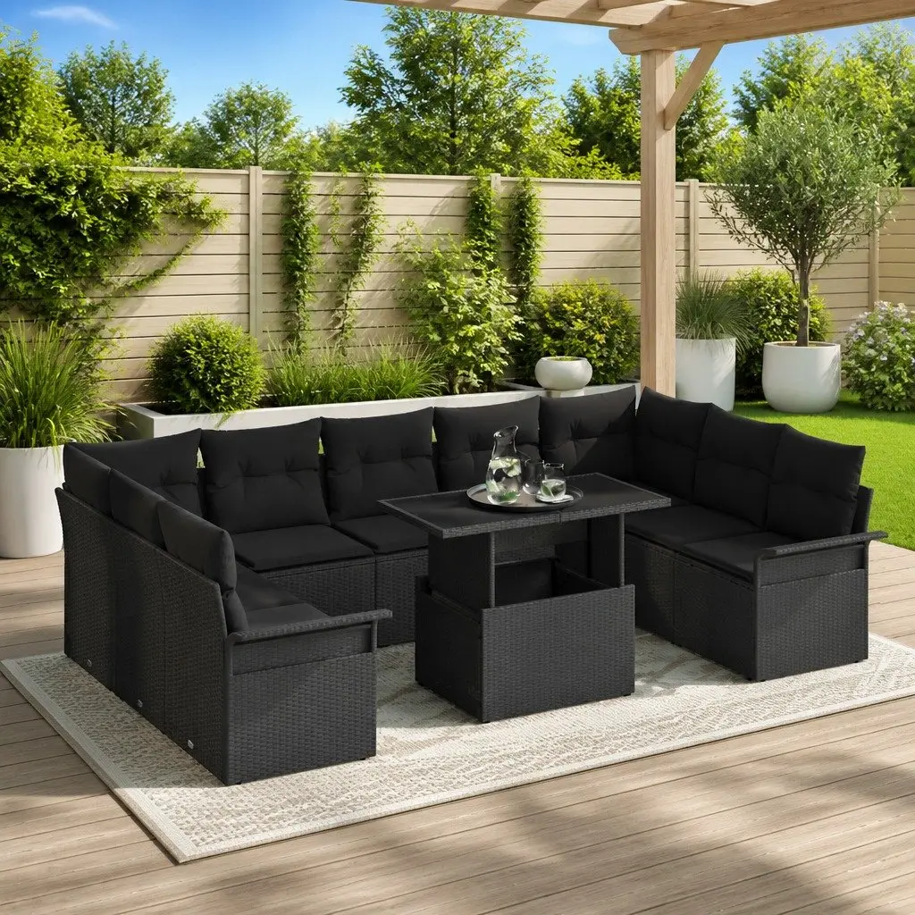 Outdoor Sofa Set 10 Seater Modular Poly Rattan Dining Lounge Black