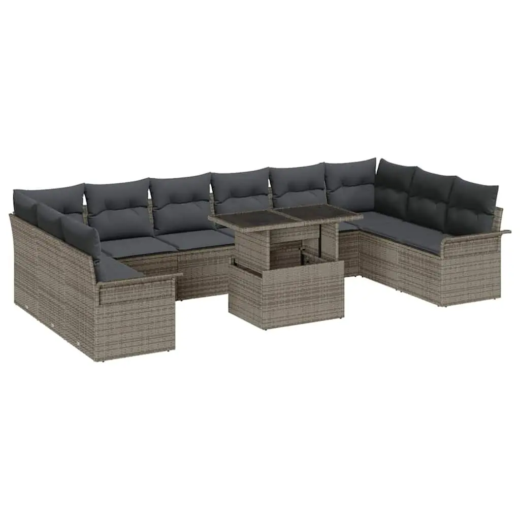 Modular Outdoor Patio Sofa Set 11 Piece Grey Poly Rattan Garden Furniture