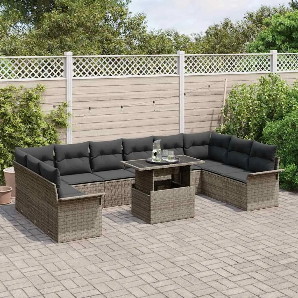 Modular Outdoor Patio Sofa Set 11 Piece Grey Poly Rattan Garden Furniture